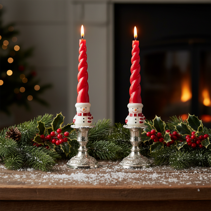 Set of 2 Snowman Dinner Candles
