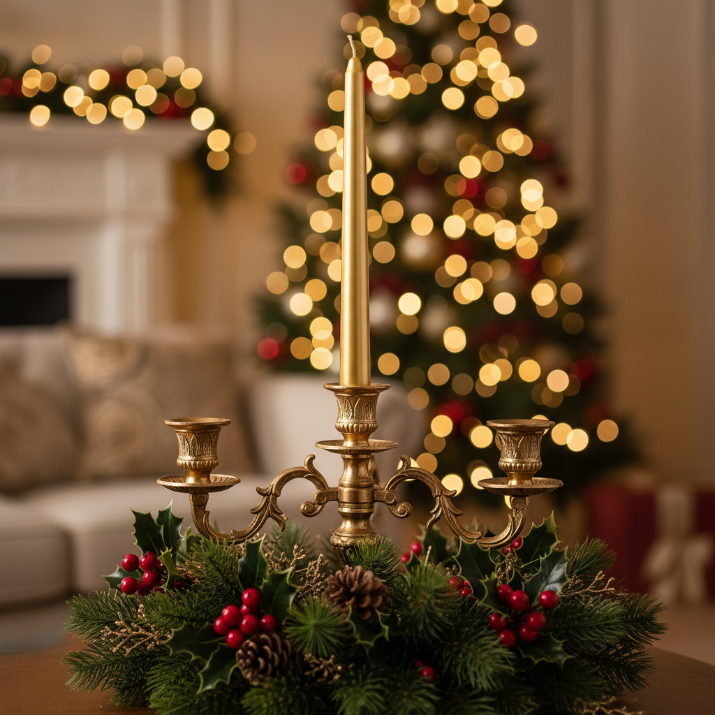 Pack of 12 Metallic Gold Wax Christmas Dinner Candles