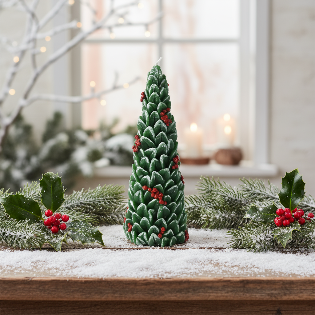 Berry and Leaf Christmas Tree Candle 21cm