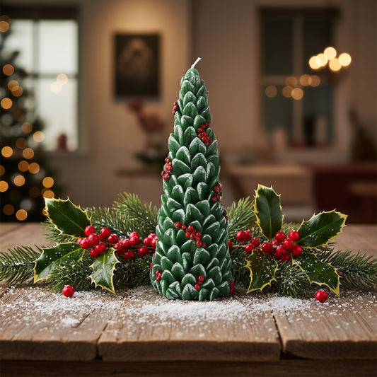 Berry and Leaf Christmas Tree Candle 15cm