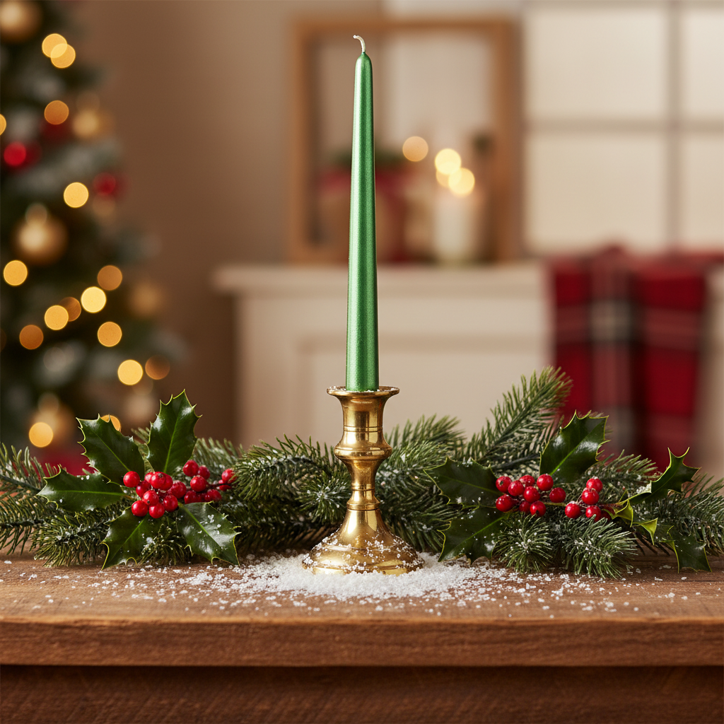 Pack of 12 Metallic Green Wax Dinner Candles