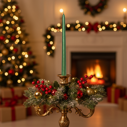 Pack of 12 Metallic Green Wax Dinner Candles