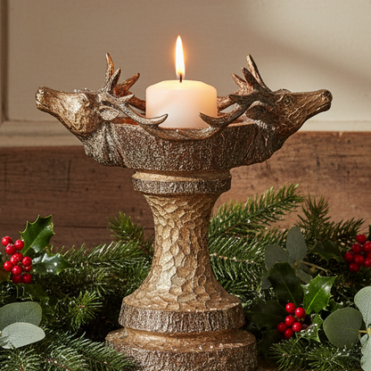 Gold Stag Christmas Candle Holder 22cm