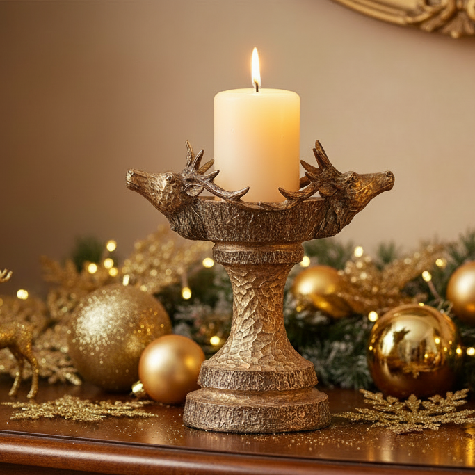 Gold Stag Christmas Candle Holder 22cm