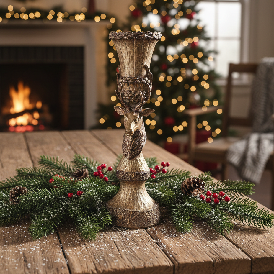 Gold Stag Christmas Candle Holder 41cm