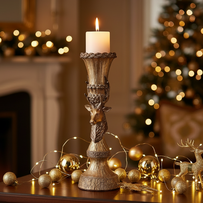 Gold Stag Christmas Candle Holder 41cm
