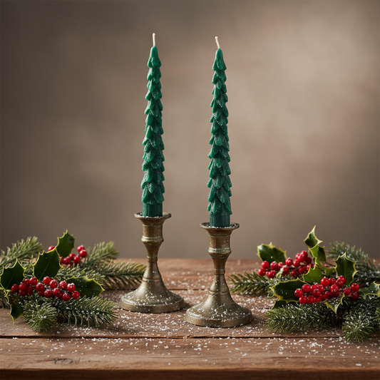 Green Christmas Tree Dinner Candles