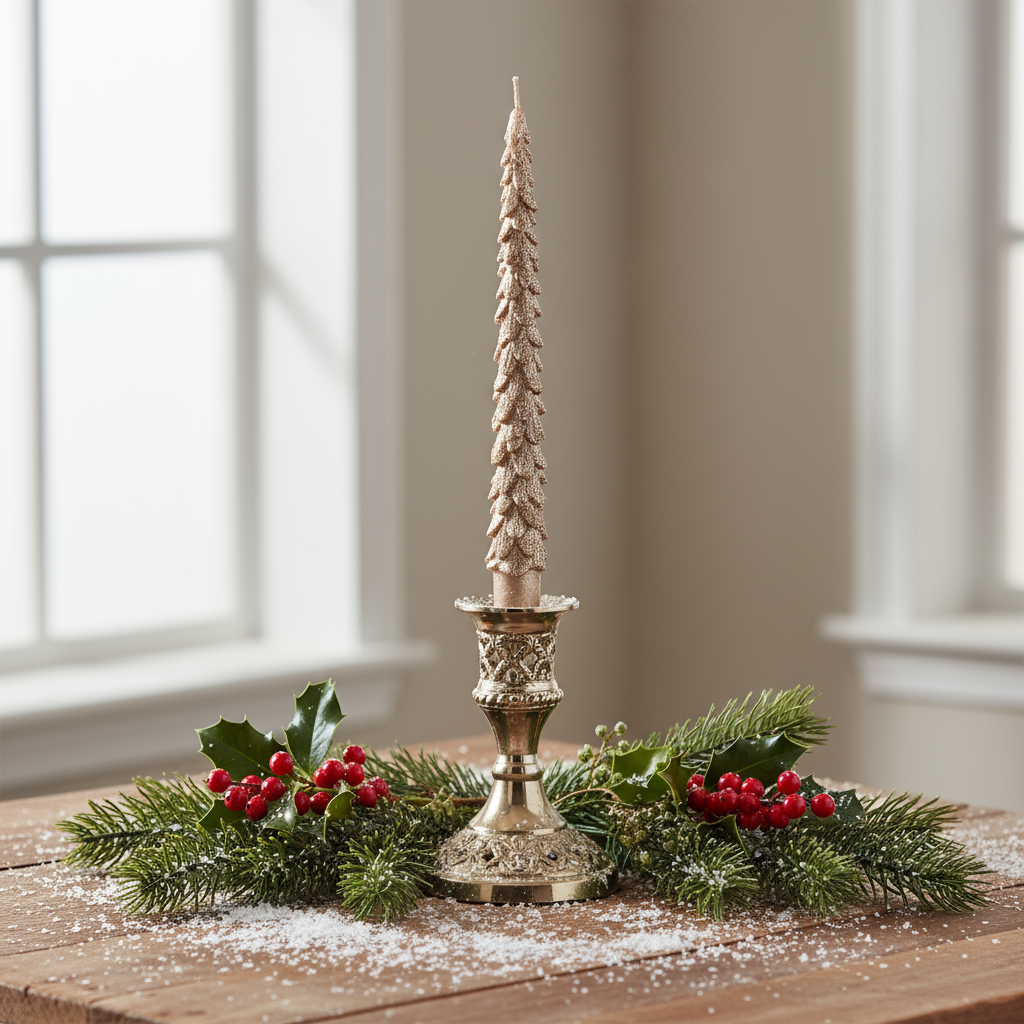 Set of 2 Copper Metallic Christmas Tree Dinner Candles