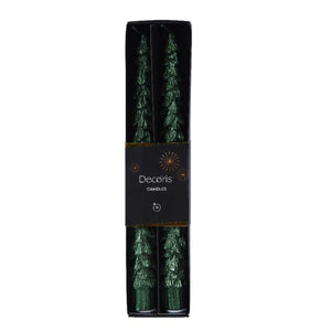 Set of 2 Green Glitter Tree Dinner Candles
