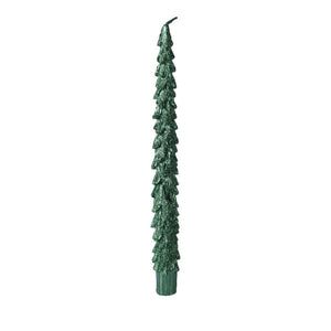 Set of 2 Green Glitter Tree Dinner Candles
