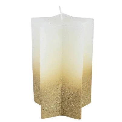 White with Gold Glitter Christmas Star Wax Candle 15cm