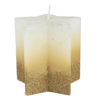 White with Gold Christmas Glitter Star Wax Candle 10cm