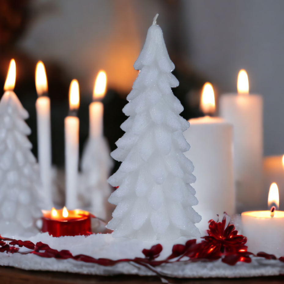 White Glitter Christmas Tree Wax Candle