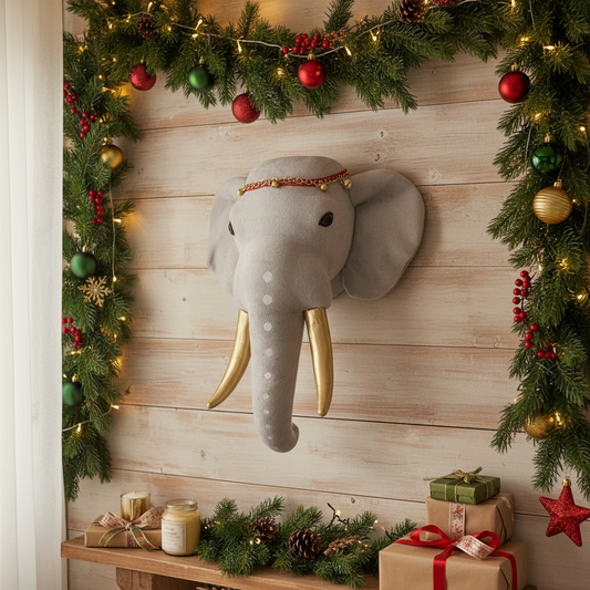 Christmas Circus Elephant Fabric Wall Plaque