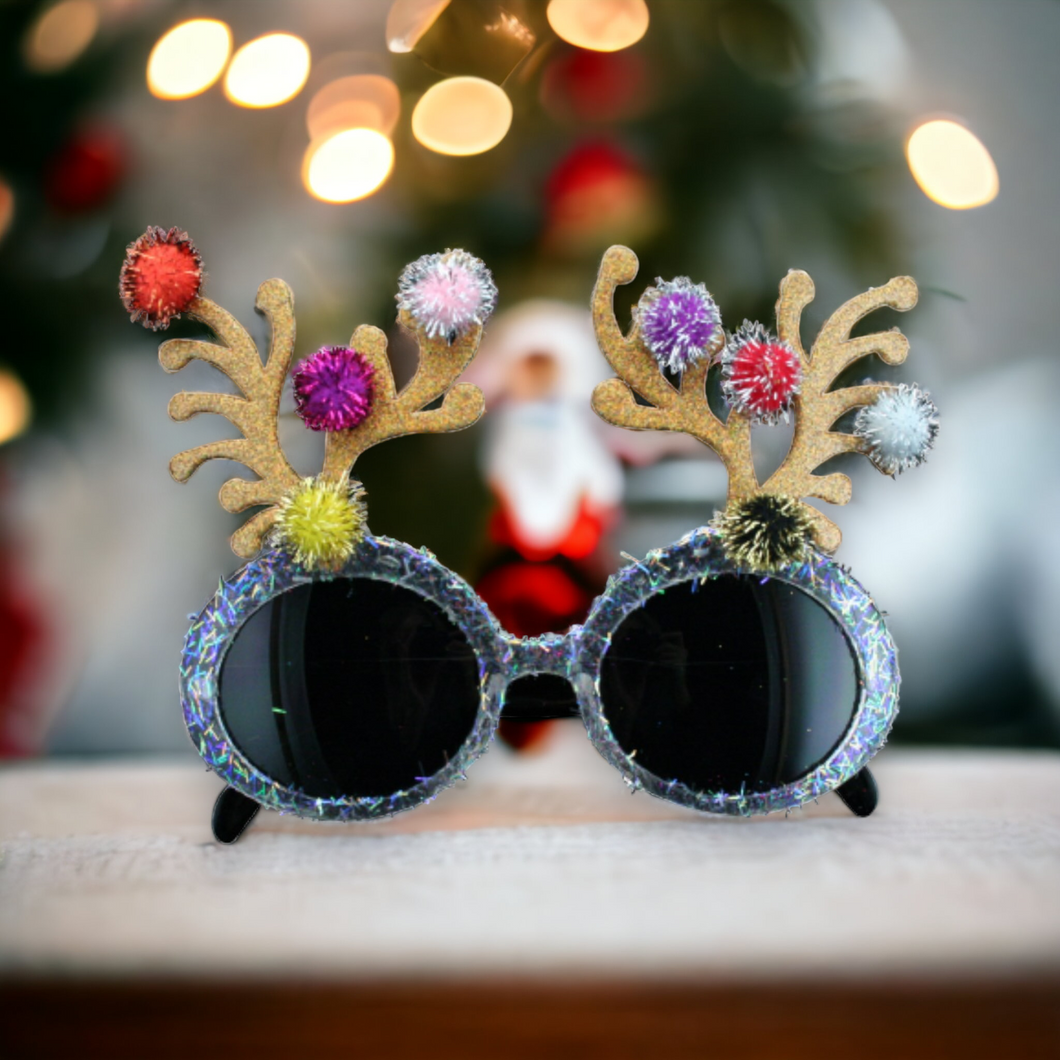 Glitter Reindeer Antlers Novelty Christmas Glasses