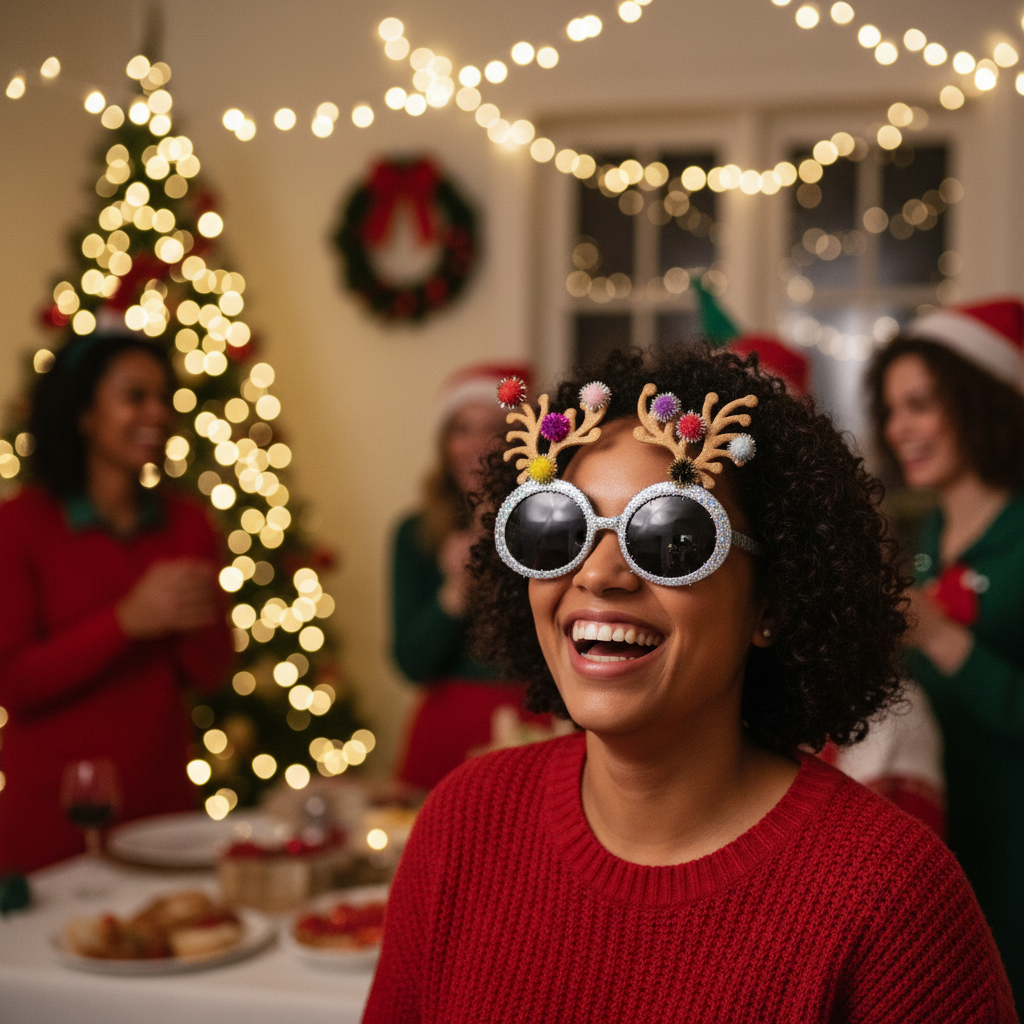 Glitter Reindeer Antlers Novelty Christmas Glasses