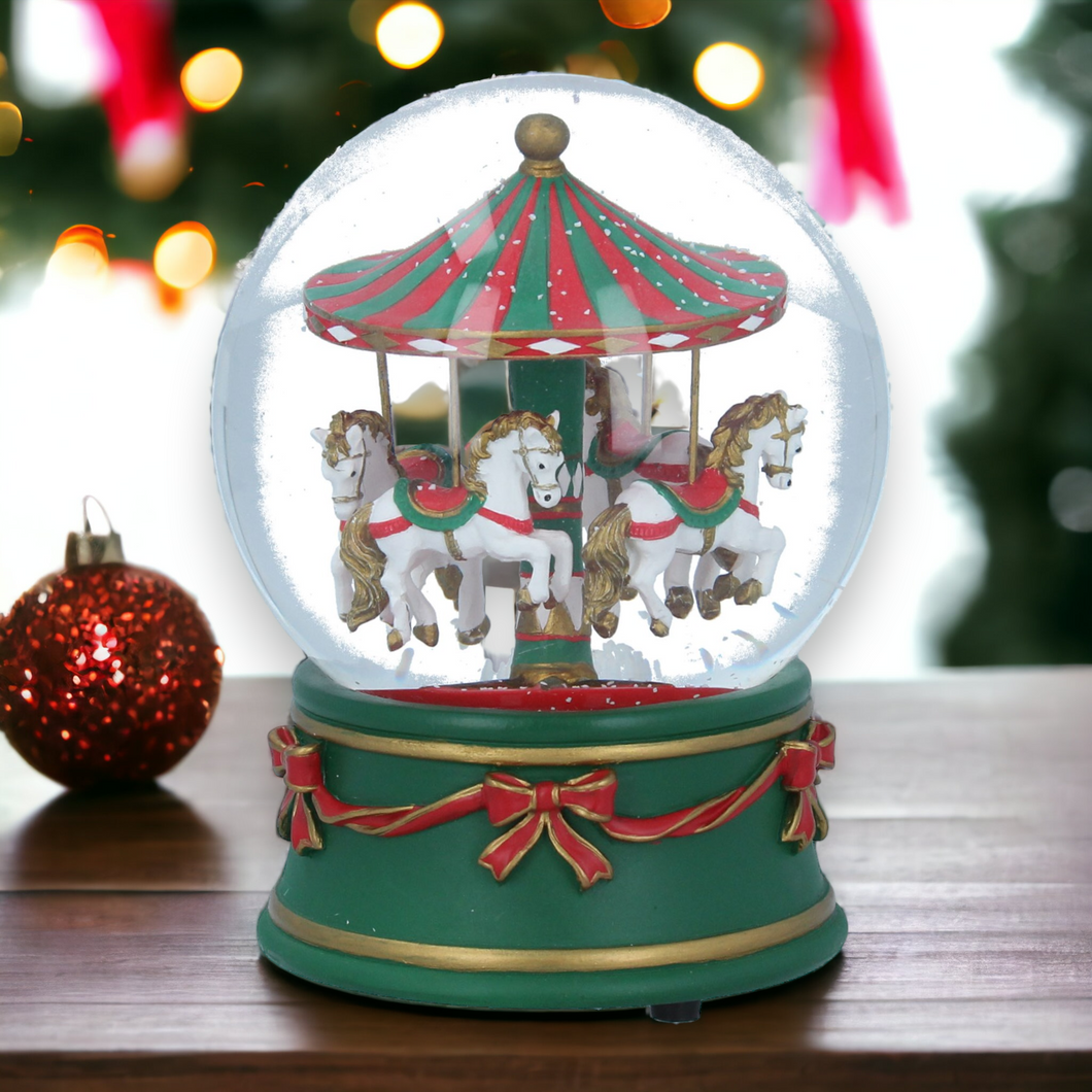 Horse Carousel Musical Christmas Snow Globe