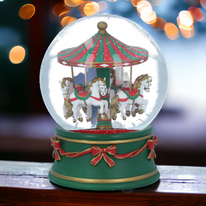 Horse Carousel Musical Christmas Snow Globe