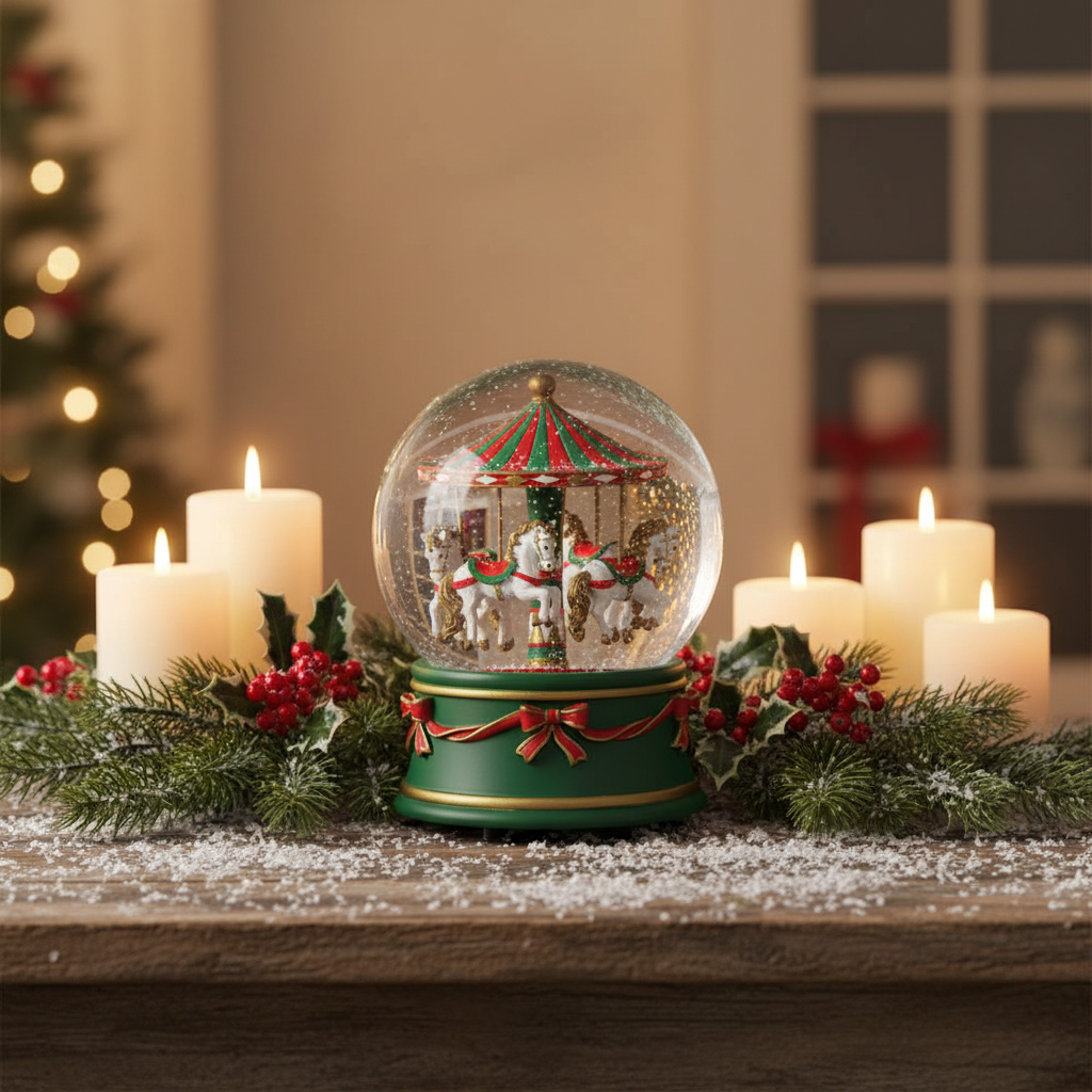 Horse Carousel Musical Christmas Snow Globe