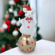 Load image into Gallery viewer, Gisela Graham Christmas Circus Mouse on Ball Ornament
