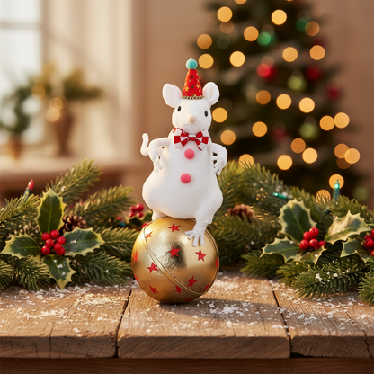 Gisela Graham Christmas Circus Mouse on Ball Ornament