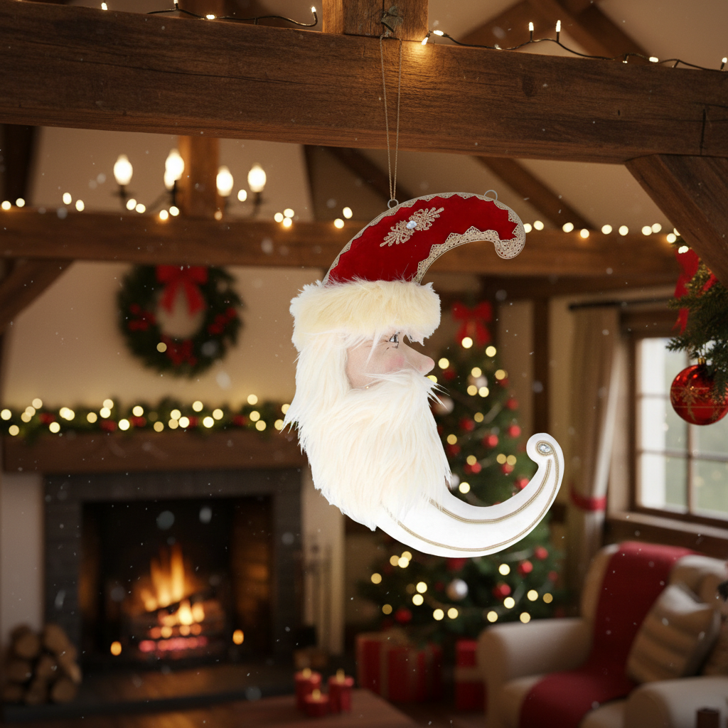 Santa Head Moon Hanging Christmas Decoration 50cm