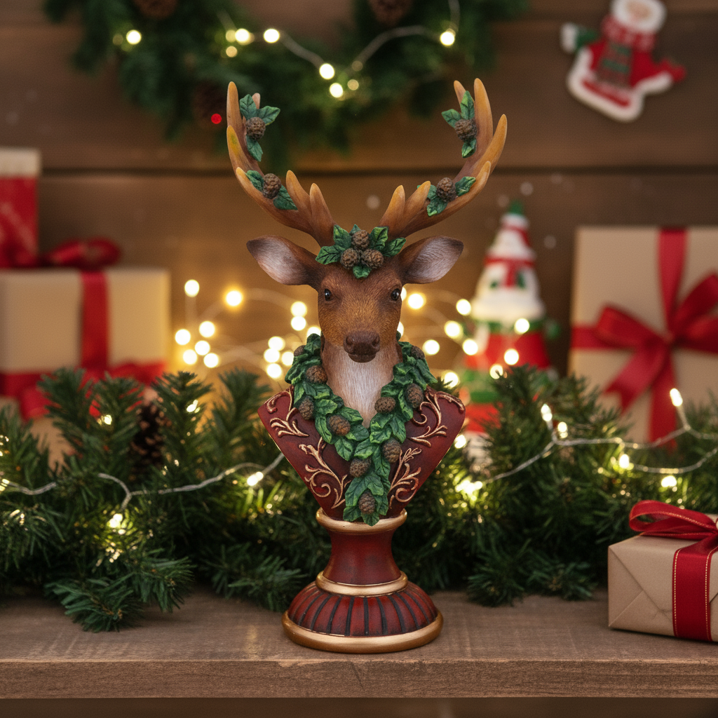 Reindeer Bust With Leaf Garland Christmas Ornament