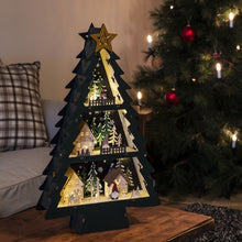 Load image into Gallery viewer, Wooden Christmas Tree Lit Village Scene
