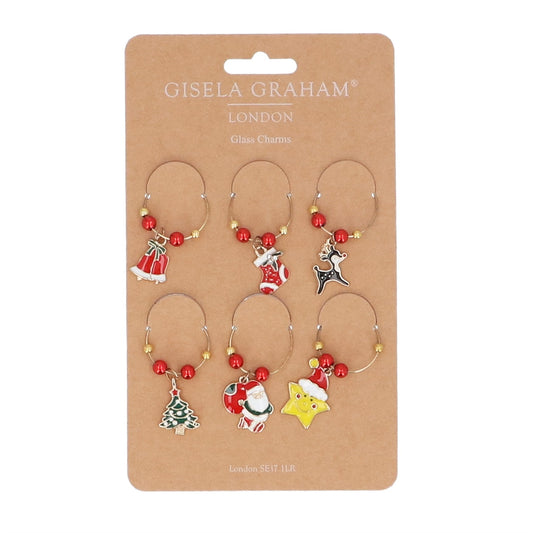 Set of 6 Coloured Christmas Wine Glass Charms