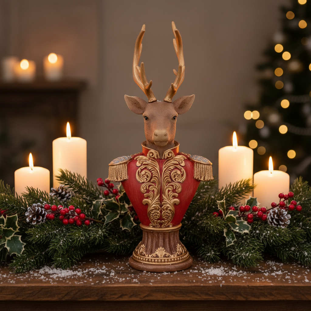 Soldier Stag Head Bust Christmas Ornament