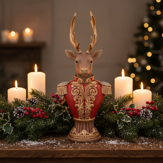 Soldier Stag Head Bust Christmas Ornament