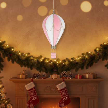 Pink and White Christmas Hot Air Balloon Wall Plaque Decoration