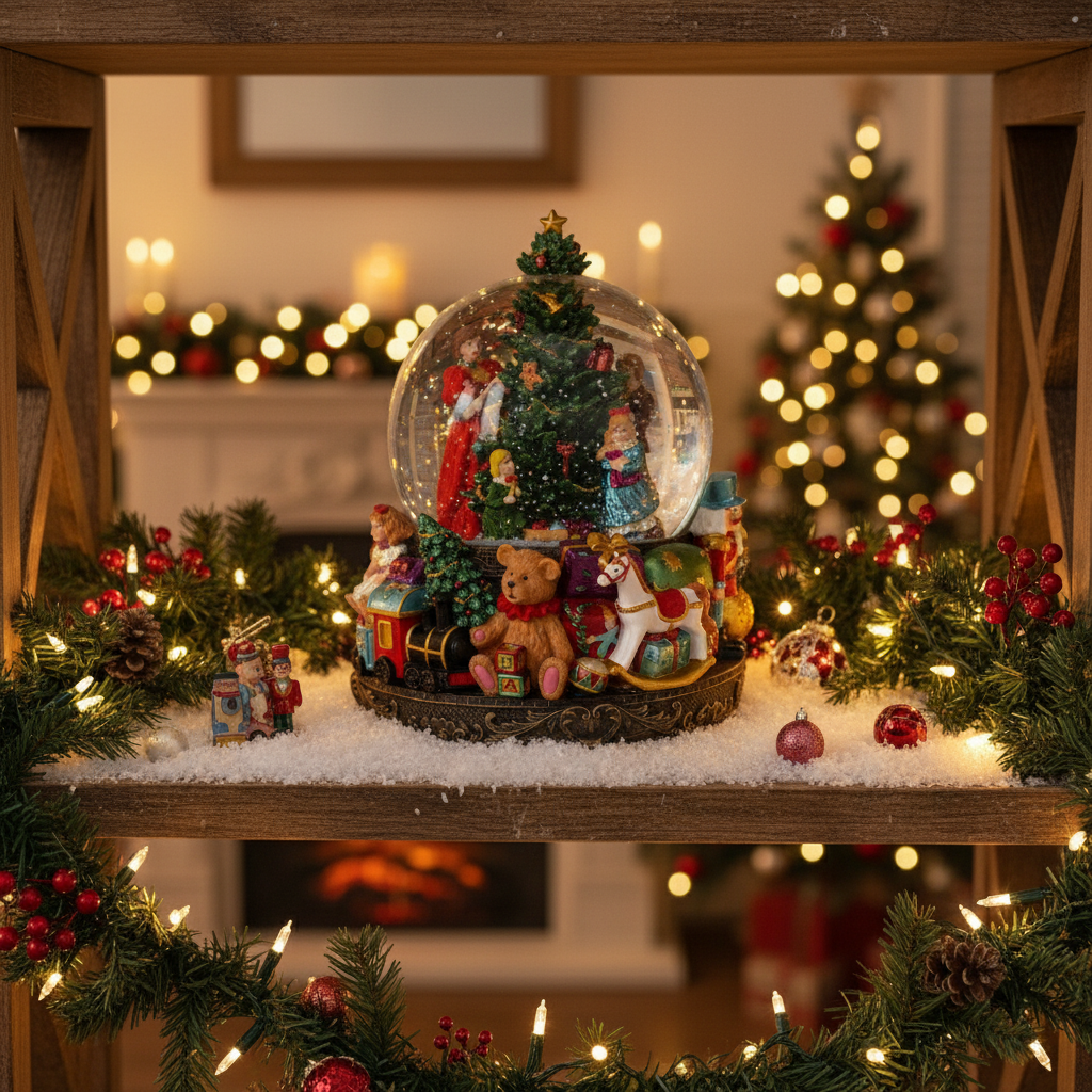 Victorian Family Christmas Tree Musical Christmas Snow Globe