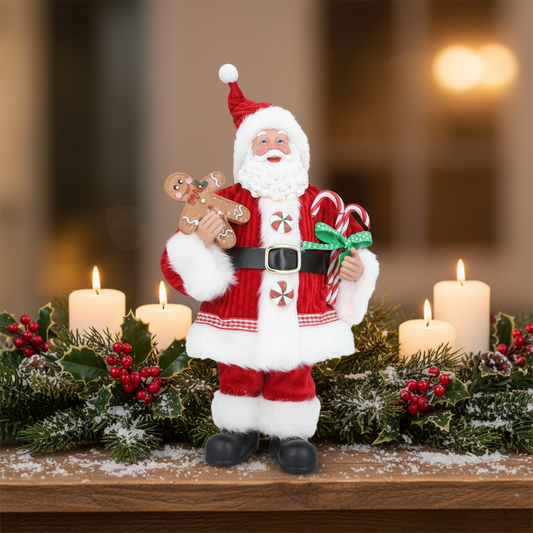 Candy Cane Santa with Gingerbread Christmas Ornament 32cm