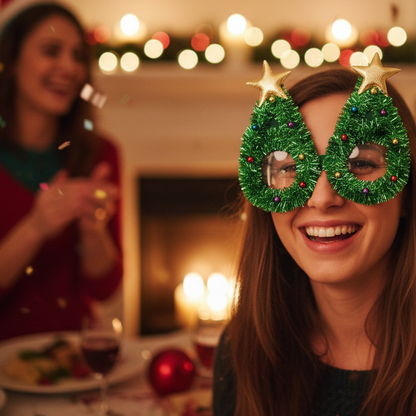 Tinsel Christmas Tree Novelty Glasses