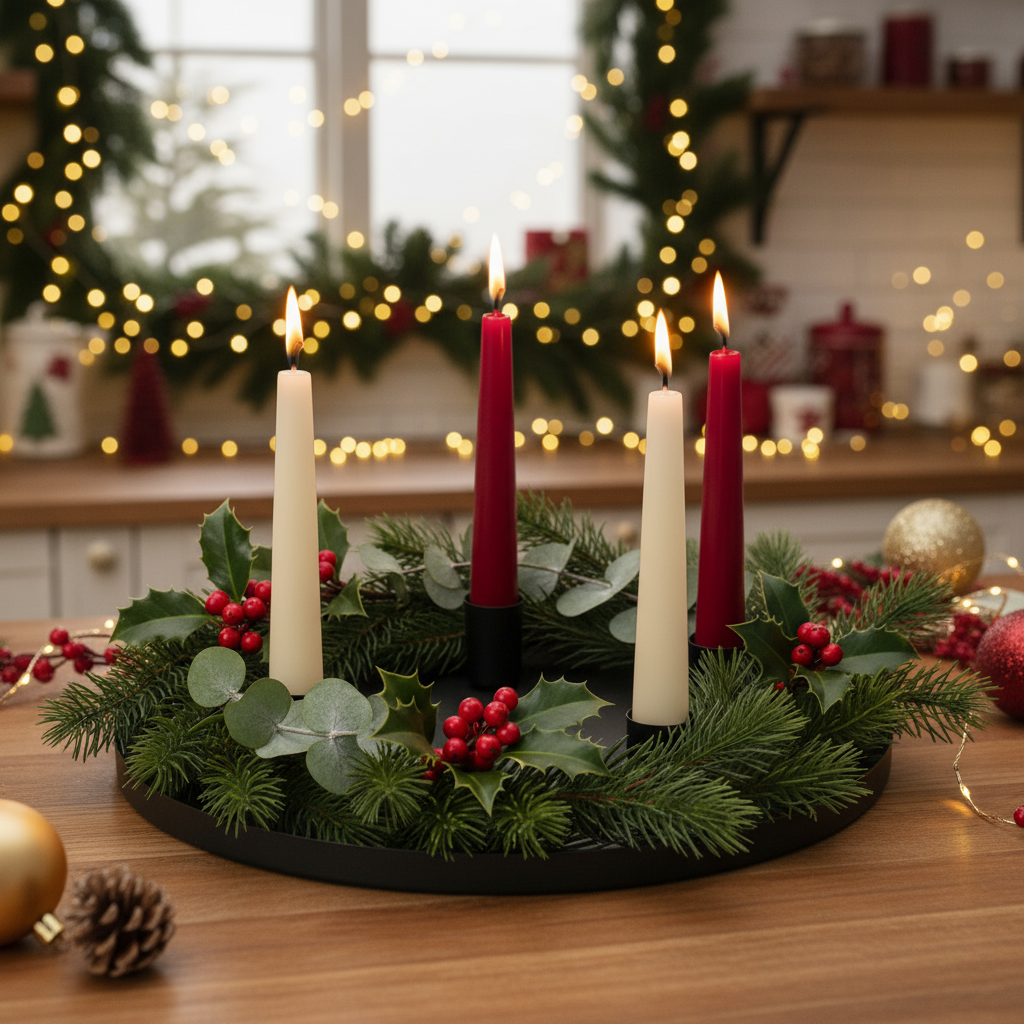 Black Classic Christmas Candle Holder Tray