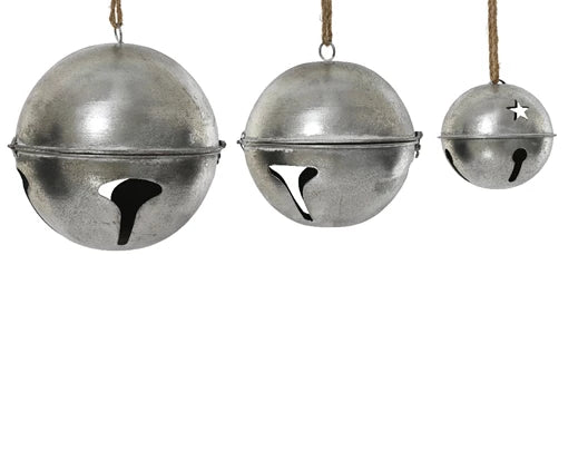 Set of 3 Silver Large Christmas Bell Decorations