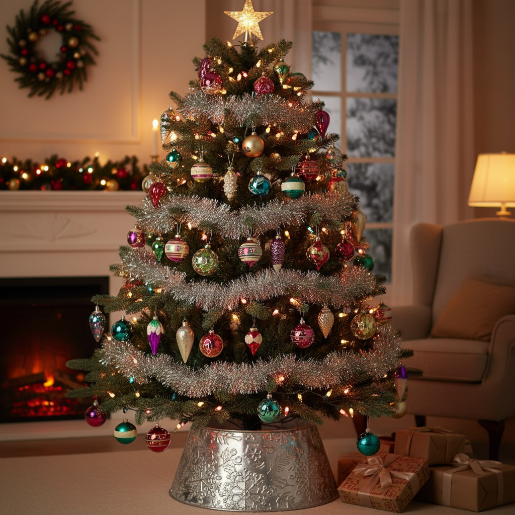 Metal Snowflake Design Silver Christmas Tree Skirt Collapsible 59cm