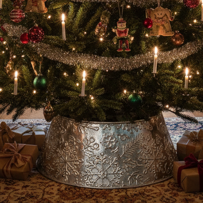 Metal Snowflake Design Silver Christmas Tree Skirt Collapsible 59cm