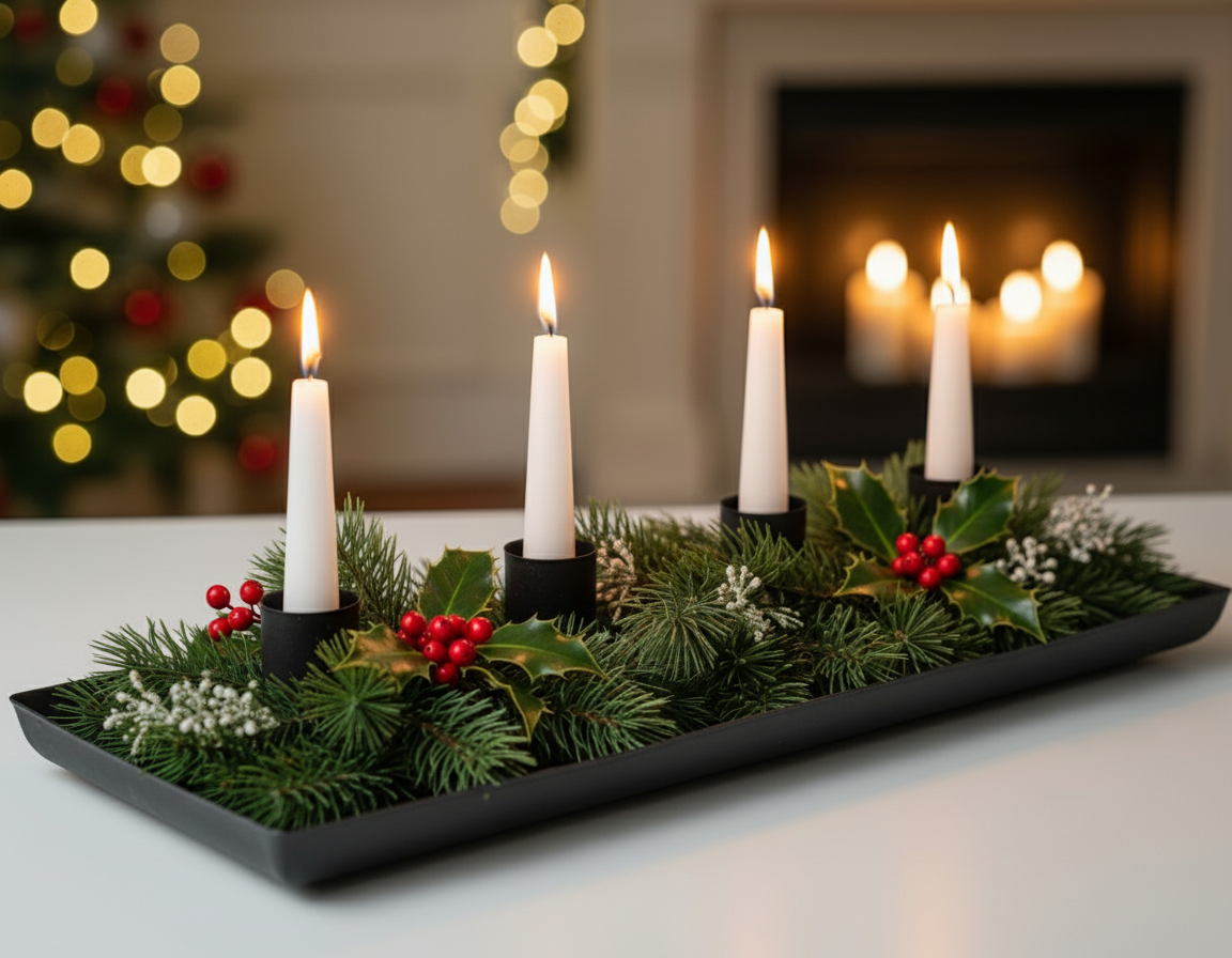 Black Christmas Candle Holder Rectangular Tray