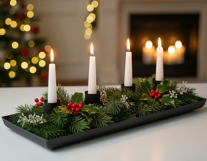 Black Christmas Candle Holder Rectangular Tray