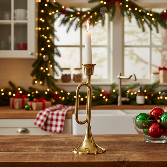 Gold Trumpet Design Christmas Candlestick Holder 27cm