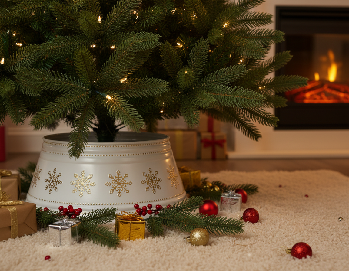White with Gold Snow Flakes Christmas Tree Skirt 57cm