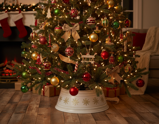 White with Gold Snow Flakes Christmas Tree Skirt 70cm