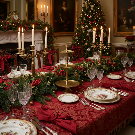 A gold 3 tier festive cake stand with a circular base and three tiers, standing on a plain background.