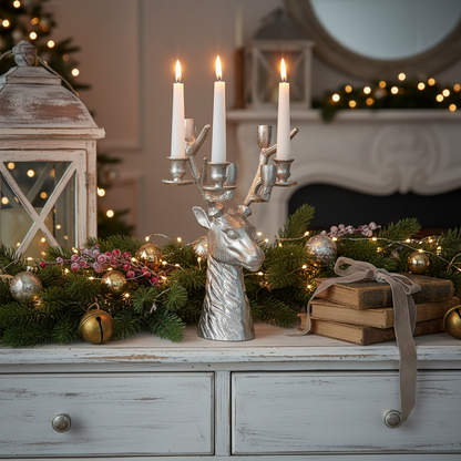 Aluminium Stag Head Candle Holder 35cm