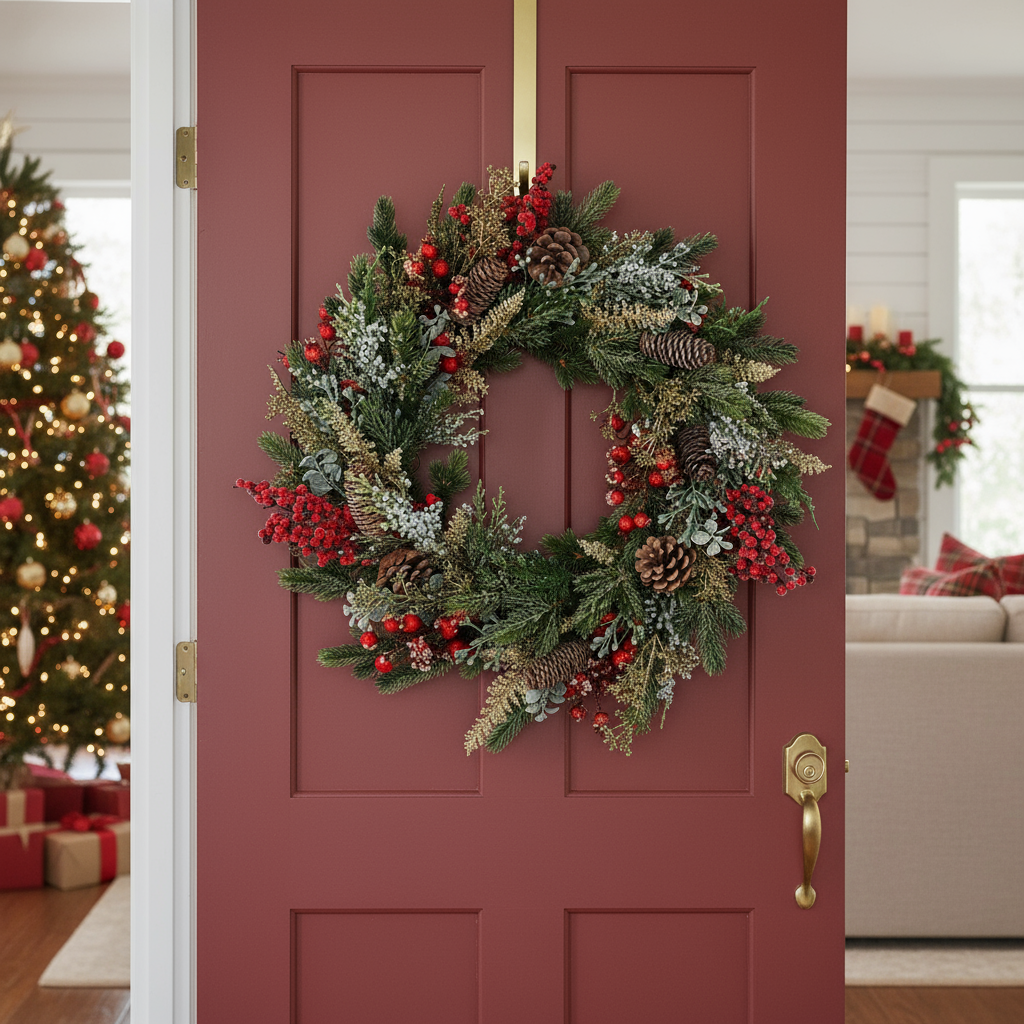 Red Berry and Pinecone Foliage Christmas Wreath