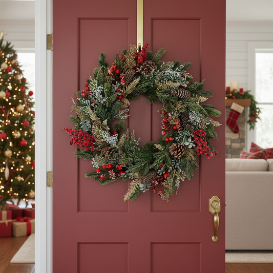 Red Berry and Pinecone Foliage Christmas Wreath