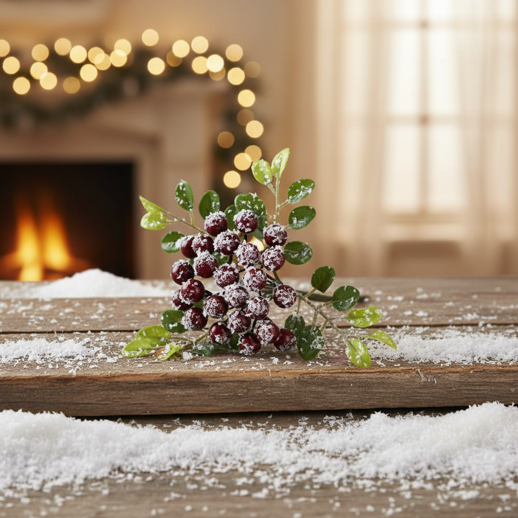 Snowy Red Berry with Leaves Christmas Pick