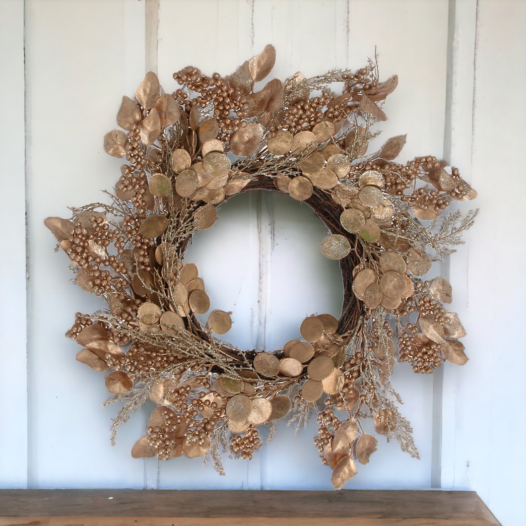 Gold Foliage and Berry Christmas Wreath